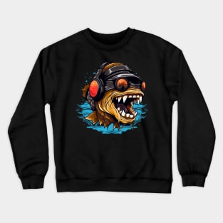 Hardbass Fish With Rave Music Headphones Crewneck Sweatshirt